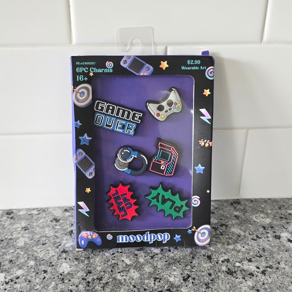 Moodpop Gaming Shoe Charms 6PC‎ Set Multicolor Retro Arcade Video Game Clogs